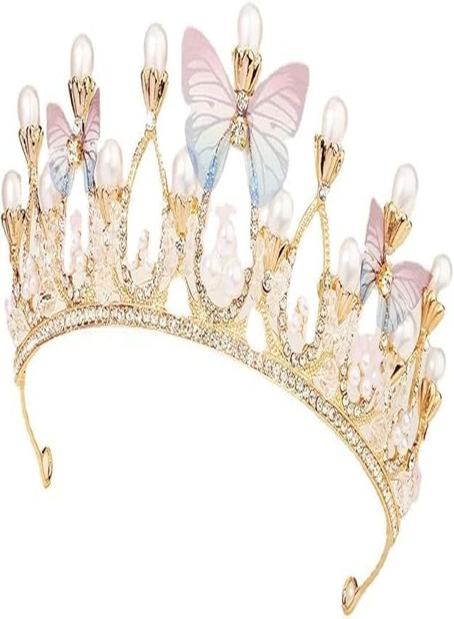 SIMAR ART Luxury Pearl & Crystal Butterfly Tiara Crown for Women | Handmade Rhinestone Princess Headband for Wedding, Birthday, Party & Bridal Hair Accessories - Image 1
