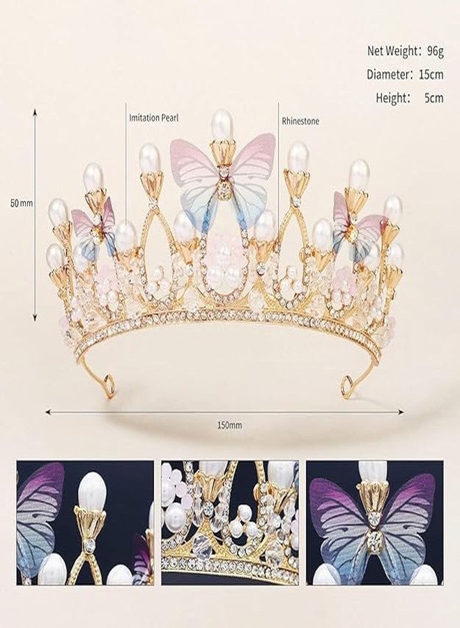SIMAR ART Luxury Pearl & Crystal Butterfly Tiara Crown for Women | Handmade Rhinestone Princess Headband for Wedding, Birthday, Party & Bridal Hair Accessories - Image 4