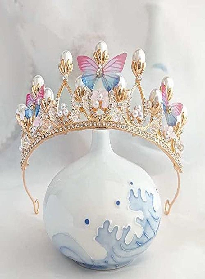 SIMAR ART Luxury Pearl & Crystal Butterfly Tiara Crown for Women | Handmade Rhinestone Princess Headband for Wedding, Birthday, Party & Bridal Hair Accessories - Image 5