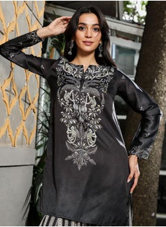  قصة Women's Midnight Black Ethnic Wilderness Kurti With Trousers & Dupatta  - Image 5