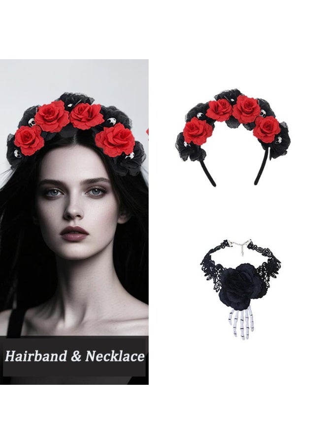JAYATO 2 pcs set Halloween Skull headbands, Hand Bone Necklace for Dressing up and Costume, Masked ball, Birthday party game, Valentine's Day - Image 1
