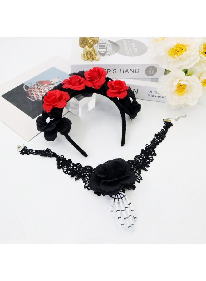 JAYATO 2 pcs set Halloween Skull headbands, Hand Bone Necklace for Dressing up and Costume, Masked ball, Birthday party game, Valentine's Day - Image 2