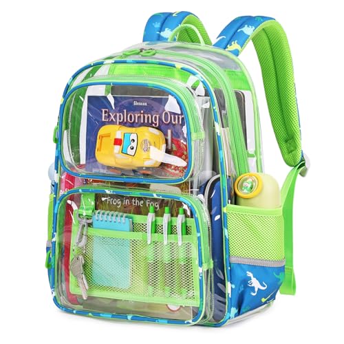 Sisipoet Clear Backpack for School Heavy Duty PVC Transparent Bookbag Funny Kids Backpacks with Dinosaurs Print Green - Image 1