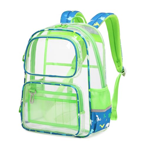 Sisipoet Clear Backpack for School Heavy Duty PVC Transparent Bookbag Funny Kids Backpacks with Dinosaurs Print Green - Image 3