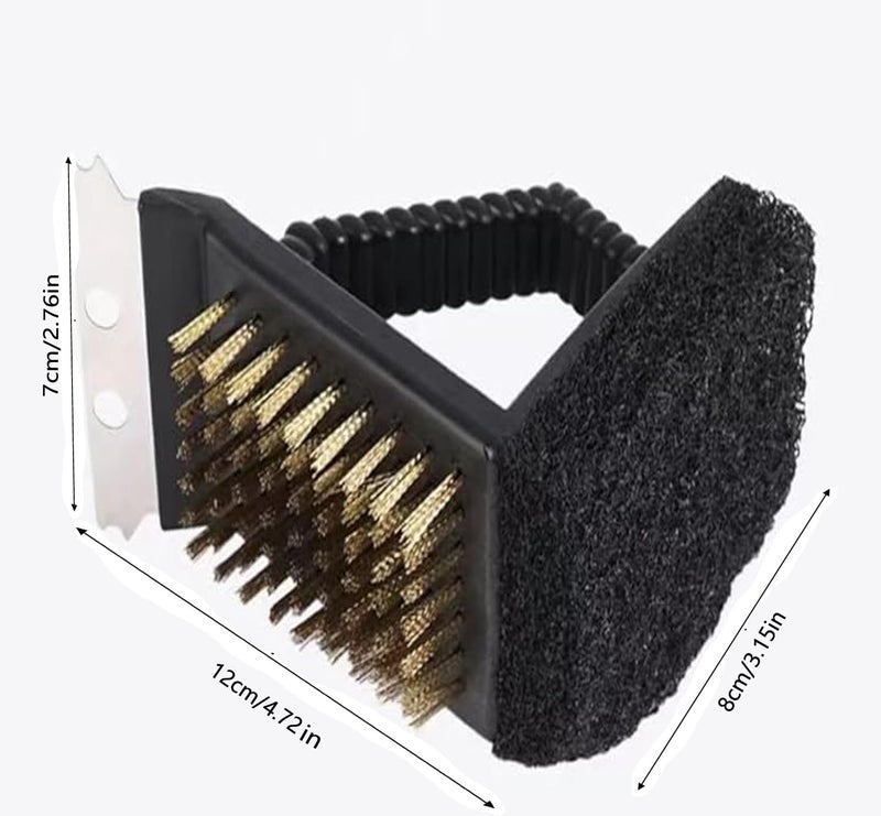 3-in-1 Barbecue Cleaning Assistant Set - 2 Pack Grill Brush with Stainless Steel Scraper, Brass Wire Brush & Sponge - Image 5