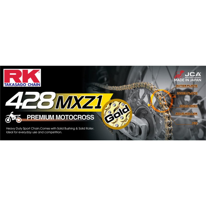 سلسلة سباق RK GB428MXZ1118 ذهبية 118 حلقة سلسلة سباق ثقيلة مع وصلة توصيل