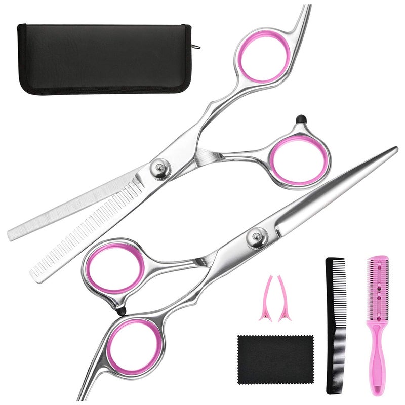Fcysy Hair Cutting Scissors Thinning Shears- Professional Barber Sharp Hair Scissors Hairdressing Shears Kit with Haircut Accessories in Leather Case for Cutting Styling Hair for Women Men Pet- 7 Pcs - Image 1
