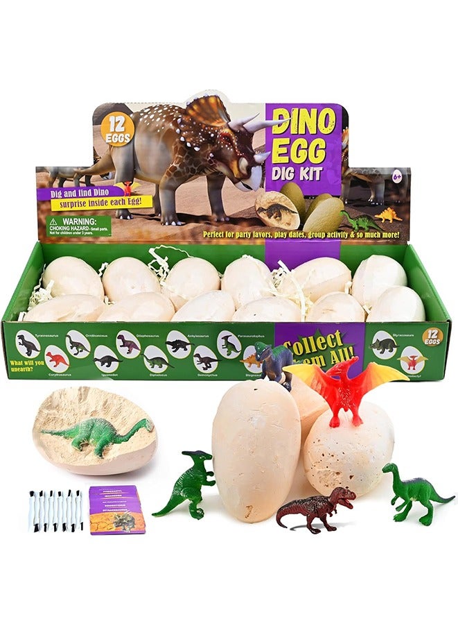 Dino Eggs Dig Kit, 12 Unique Fossil Eggs and Discover Dinosaur Excavation Tools Science STEM Digging Toy Gift Present for Boys Girls Age 6-12 Birthday Party, Playdates. - Image 1