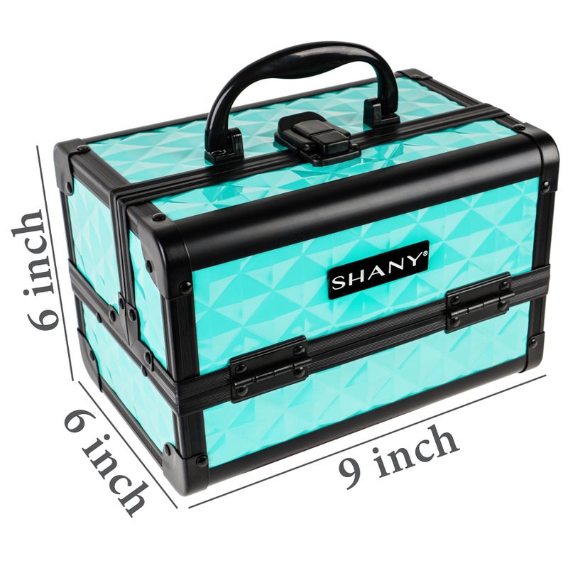 Shany صندوق مكياج شاني الأنيق - علبة مستحضرات التجميل المحمولة - منظم الجمال - تخزين المجوهرات مع أقفال، صندوق تخزين مكياج مع مرايا مكياج - تركواز - Image 3