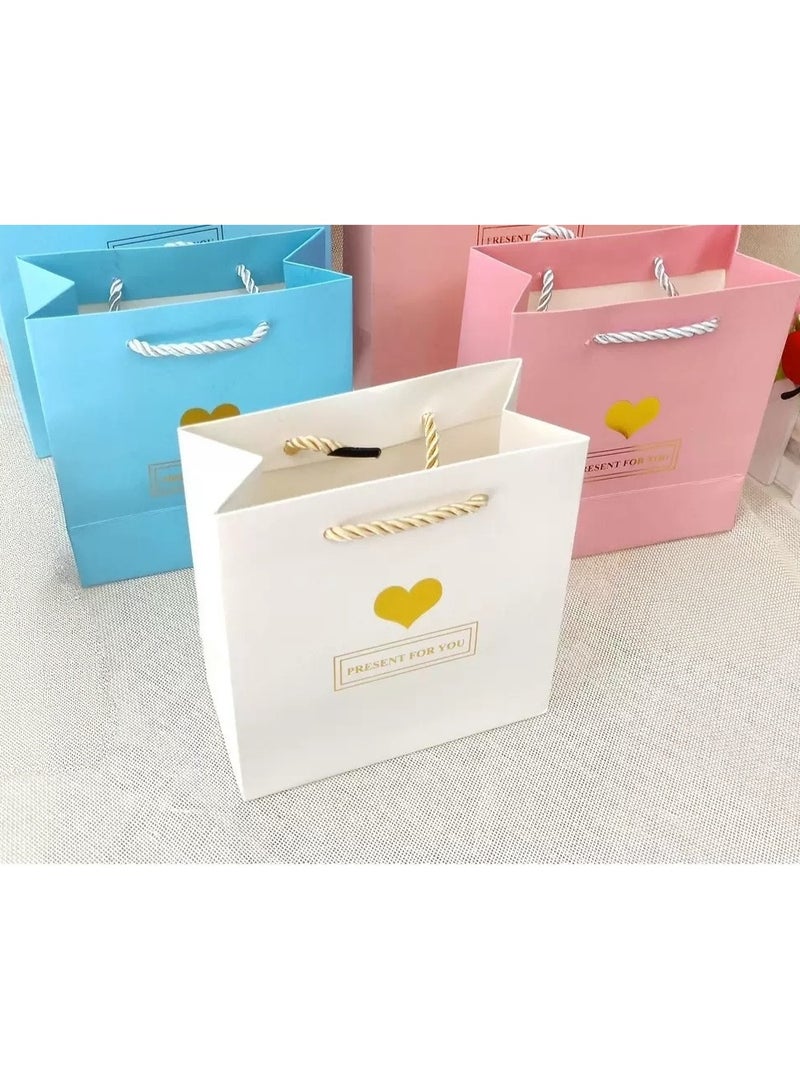 15 كيسًا ورقيًا للهدايا، مقاس 14×15×7 سم، باللون الوردي والأزرق والأبيض، لحفلات الزفاف وأعياد الميلاد وهدايا الحفلات والهدايا التذكارية - Image 4