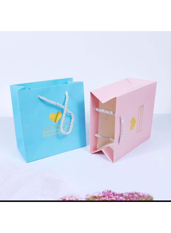 15 كيسًا ورقيًا للهدايا، مقاس 14×15×7 سم، باللون الوردي والأزرق والأبيض، لحفلات الزفاف وأعياد الميلاد وهدايا الحفلات والهدايا التذكارية - Image 2