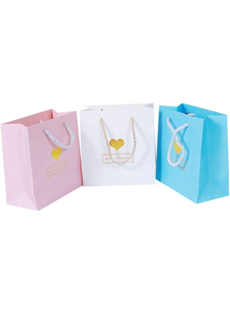 15 كيسًا ورقيًا للهدايا، مقاس 14×15×7 سم، باللون الوردي والأزرق والأبيض، لحفلات الزفاف وأعياد الميلاد وهدايا الحفلات والهدايا التذكارية - Image 1