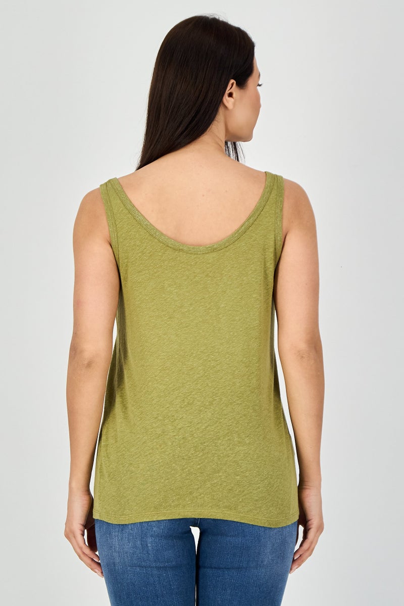 promod Women U-Neck Sleeveless Plain Top, Olive - Image 3