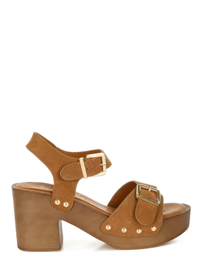 London Rag Real Suede Leather Clog Sandals in Tan