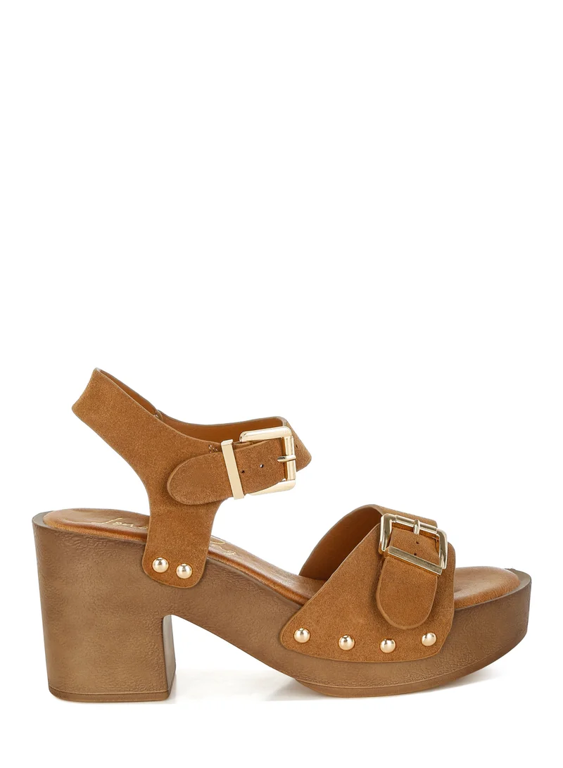 London Rag Real Suede Leather Clog Sandals in Tan