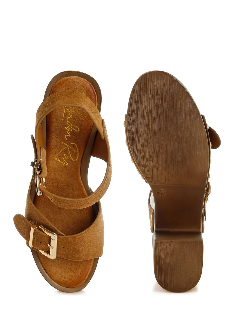 London Rag Real Suede Leather Clog Sandals in Tan