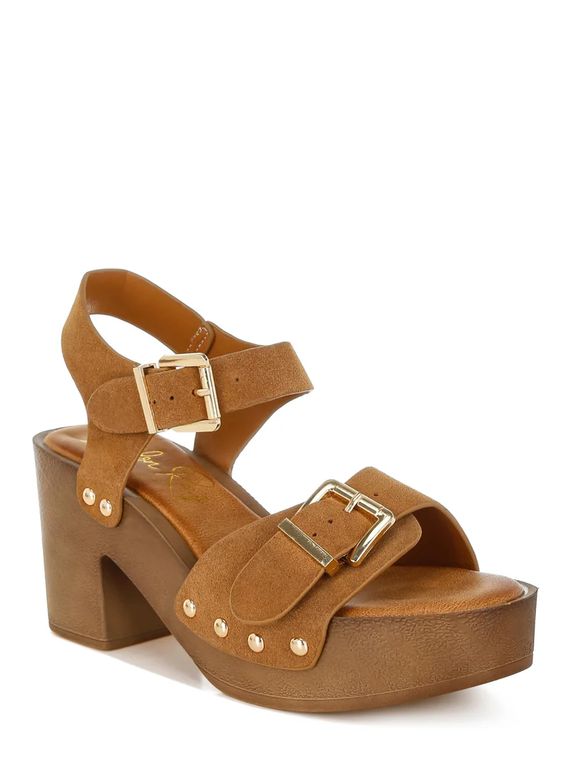 London Rag Real Suede Leather Clog Sandals in Tan