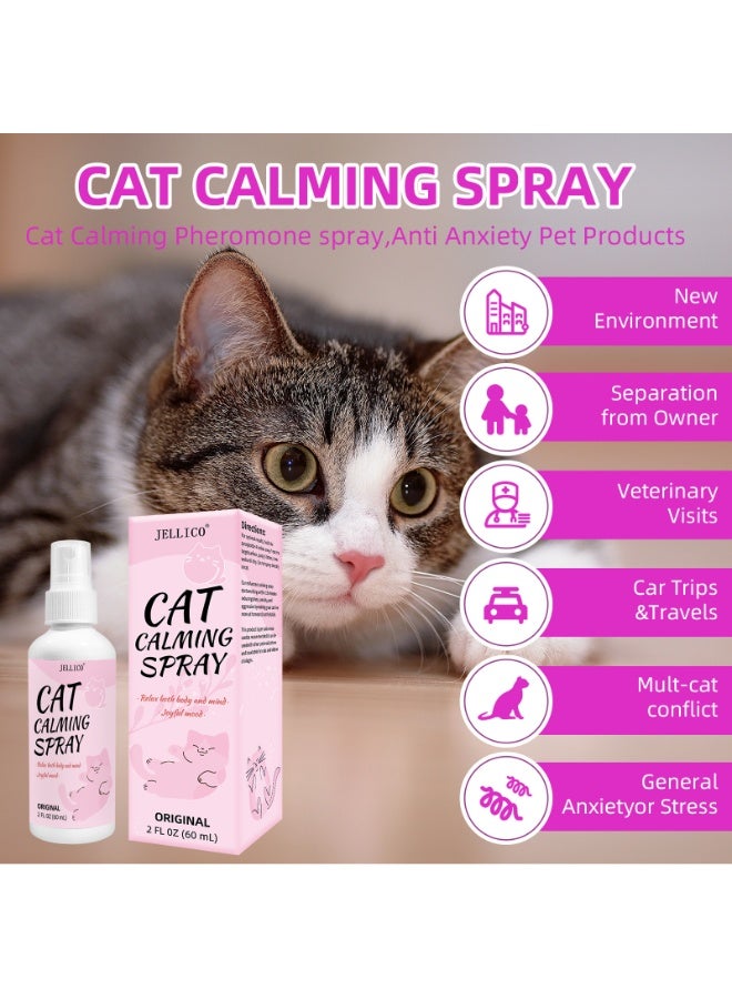 Jellico Calming Cat Spray for Anxiety Relief - 60ml Natural Pheromone Spray to Reduce Stress & Anxiety, Stop Excessive Meowing & Scratching - Image 2