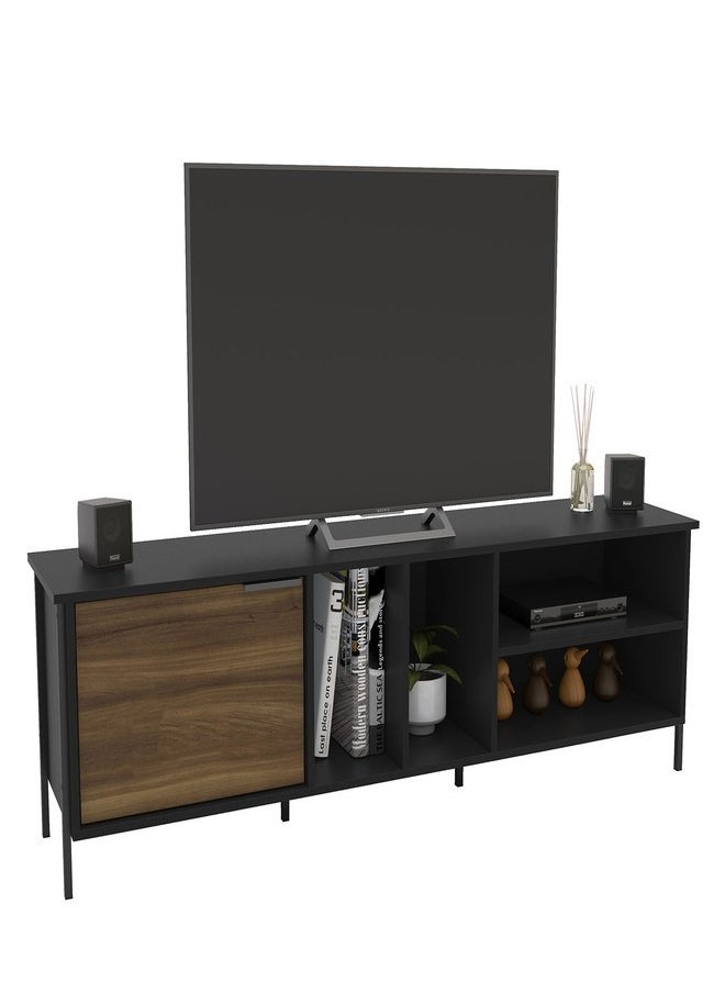 POLITORNO MOVEIS TV Stand Table For TV Up To 75 Inch Storage Shelves Drawers Black Color 160x48.5x35.5 cm  - Image 2