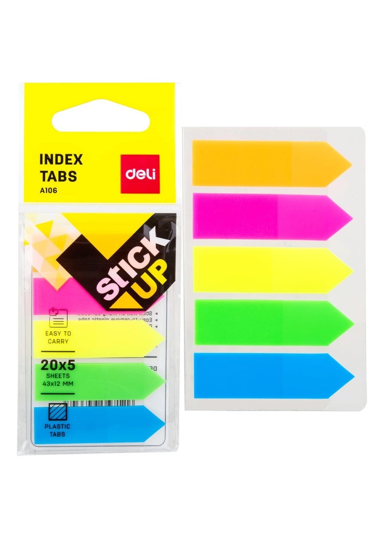 Deli 100-Piece Plastic Index Tabs 43x12mm Size Multicolour  - Image 1