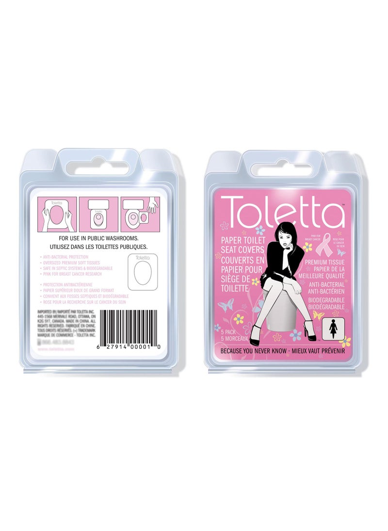 Toletta - Toletta Disposable Toilet Seat Covers, protects from germs, Large and thick 3-Ply Biodegradable paper, for travel, work, school and family, 5 toilet covers – Pack of 3 bags - Image 1