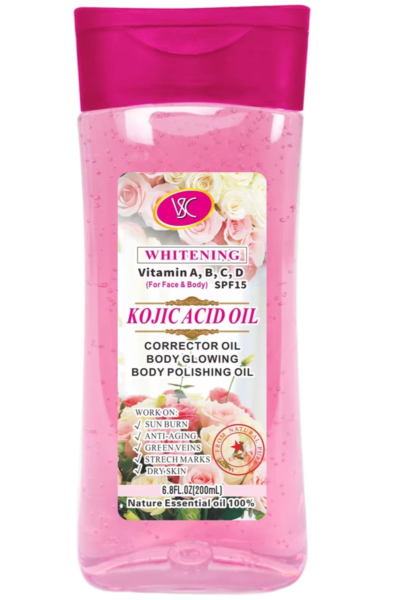 في إس سي زيت حمض الكوجيك لتبييض البشرة بفيتامين أ، ب، ج، د للوجه والجسم 200 مل