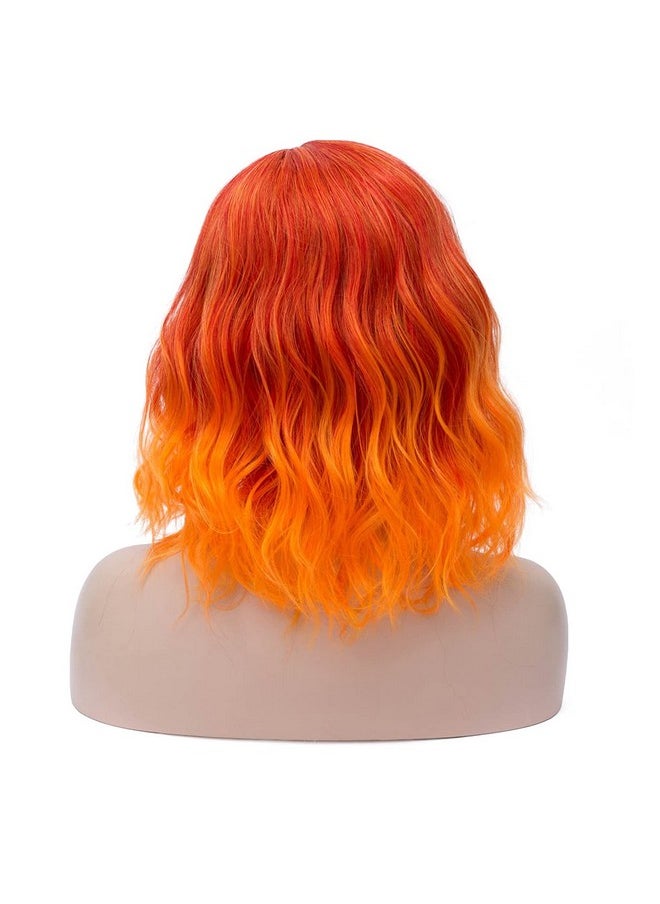 MAGQOO Orange Flame Fire Wig Side Part Short Curly Wavy Hair Wigs Synthetic Heat Resistant Cosplay Costume Party Wigs (Orange Ombre Women Girls)  - Image 5