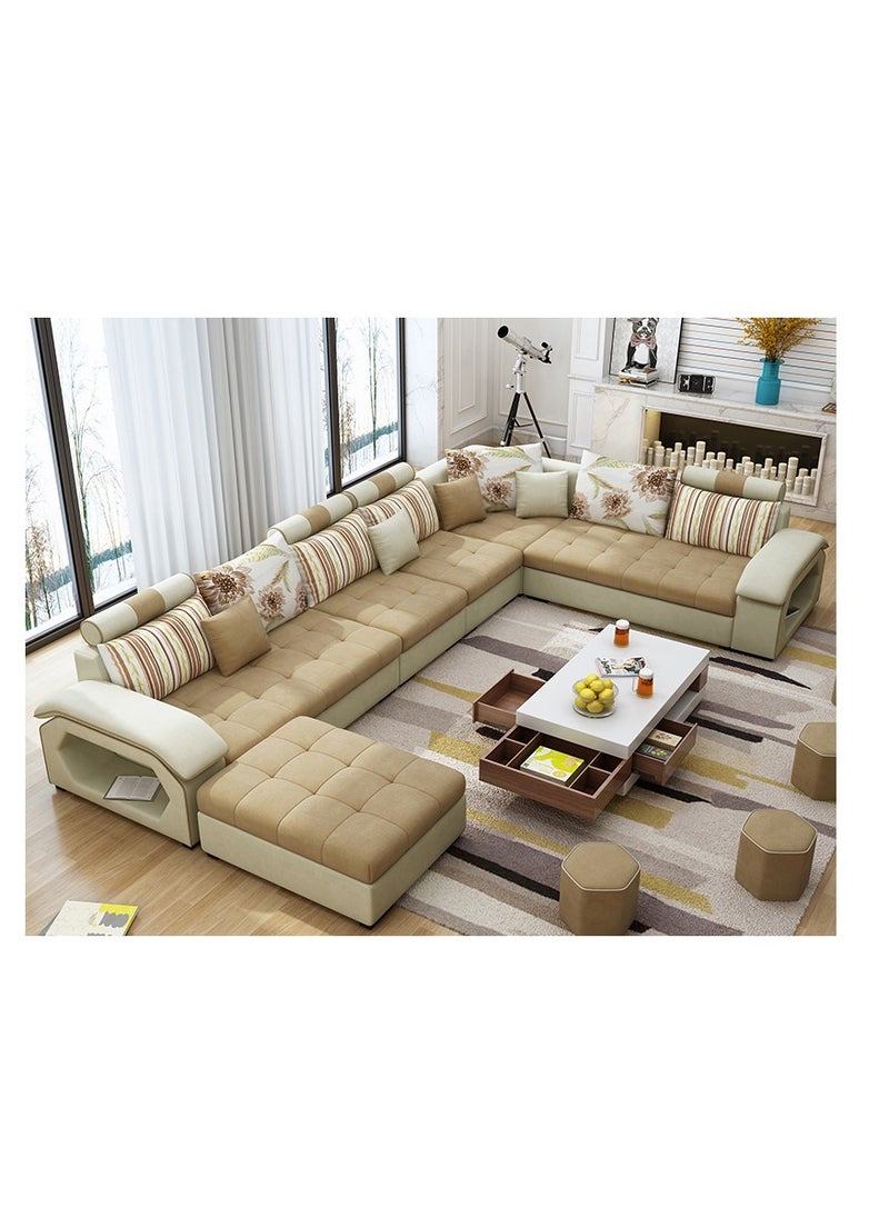Ripple FURNITURE Upholstered Modern Couch U Shaped Fabric Living Room Furniture Chaise Lounge Recliner Sectional L Shape Corner Sofa Set Beige  398X90X40  - Image 1