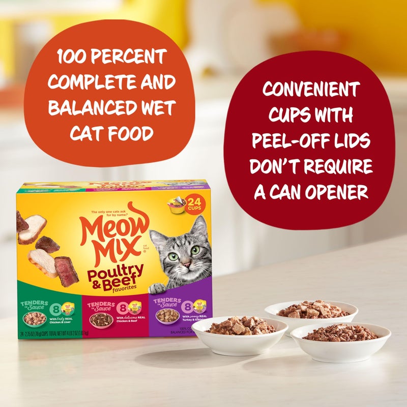 Meow Mix Tenders in Sauce Wet Cat Food, Poultry & Beef Variety Pack, 2.75 Ounce Cup (Pack of 24) - Image 3