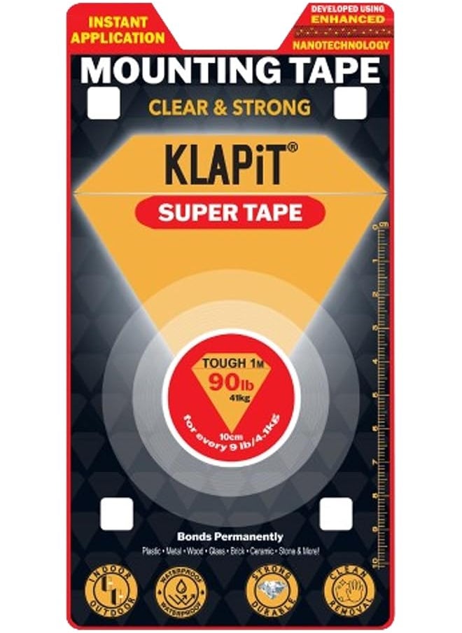 KLAPiT KLAPiT SUPER TAPE Double Sided Tape Heavy Duty Mounting Tape Holds 90 Pounds or 41Kg Weight Using Enhanced Nano Technology. Clear Tape for Wall, Wood, Tile, Stone, Glass, Metal and Acrylic Tough  - Image 1