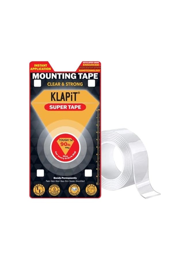 KLAPiT KLAPiT SUPER TAPE Double Sided Tape Heavy Duty Mounting Tape Holds 90 Pounds or 41Kg Weight Using Enhanced Nano Technology. Clear Tape for Wall, Wood, Tile, Stone, Glass, Metal and Acrylic Tough  - Image 2
