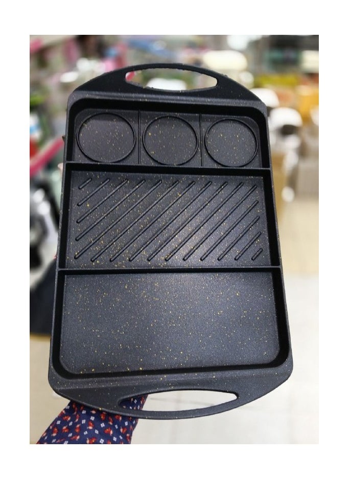 Generic A flat grill with a base that distributes heat throughout the grill. The grill is divided into 3 compartments, each compartment has a different use so you can diversify your food at one time.  - Image 2