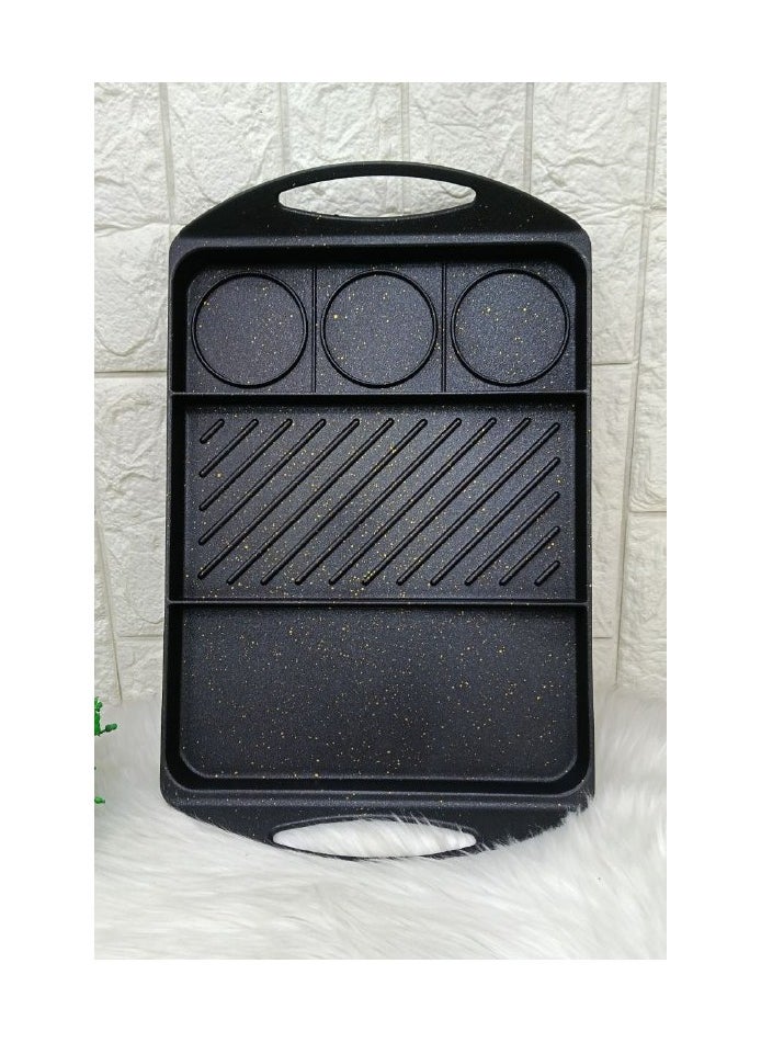 Generic A flat grill with a base that distributes heat throughout the grill. The grill is divided into 3 compartments, each compartment has a different use so you can diversify your food at one time.  - Image 3