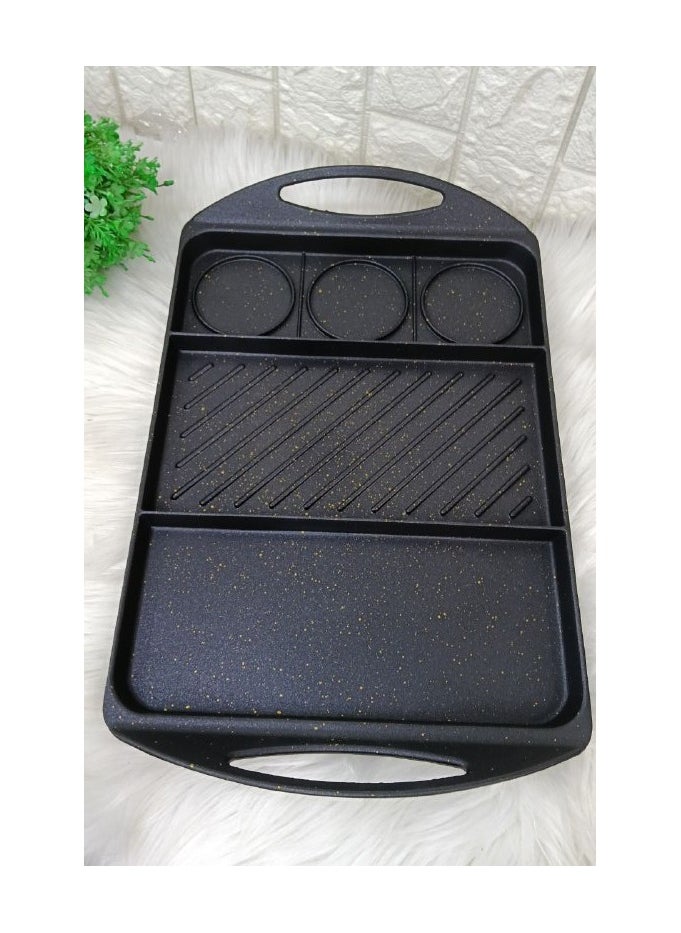 Generic A flat grill with a base that distributes heat throughout the grill. The grill is divided into 3 compartments, each compartment has a different use so you can diversify your food at one time.  - Image 4