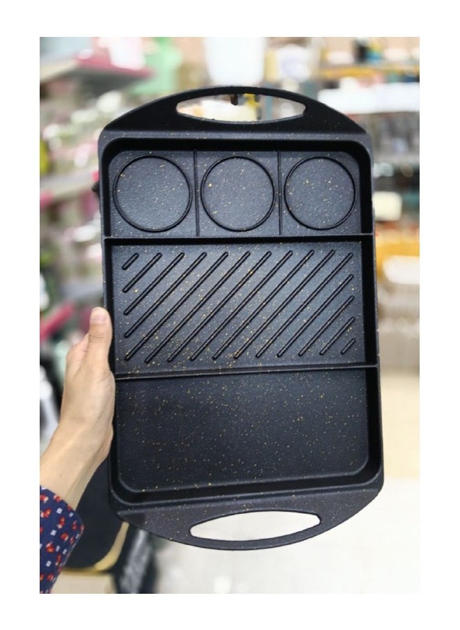 Generic A flat grill with a base that distributes heat throughout the grill. The grill is divided into 3 compartments, each compartment has a different use so you can diversify your food at one time.  - Image 5