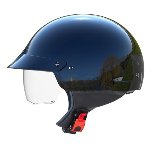 GLX M14 Cruiser Scooter Motorcycle Half Open Face Helmet with Free Tinted Retractable Visor DOT Approved (Black, Small) - Image 5