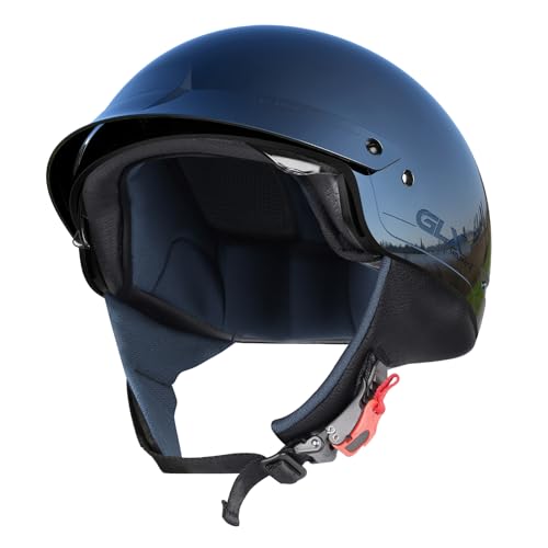 GLX M14 Cruiser Scooter Motorcycle Half Open Face Helmet with Free Tinted Retractable Visor DOT Approved (Black, Small) - Image 4
