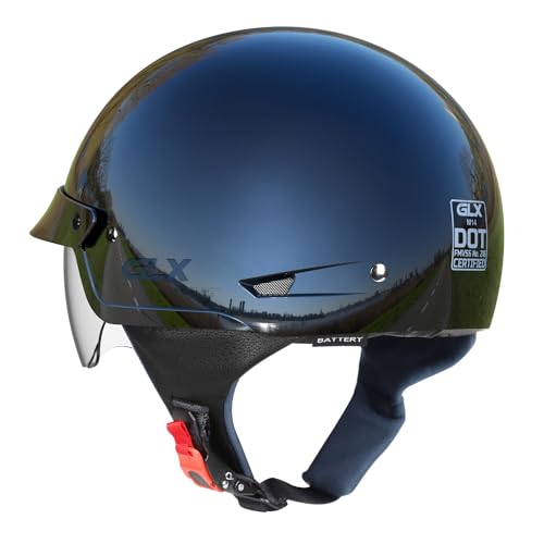 GLX M14 Cruiser Scooter Motorcycle Half Open Face Helmet with Free Tinted Retractable Visor DOT Approved (Black, Small) - Image 3