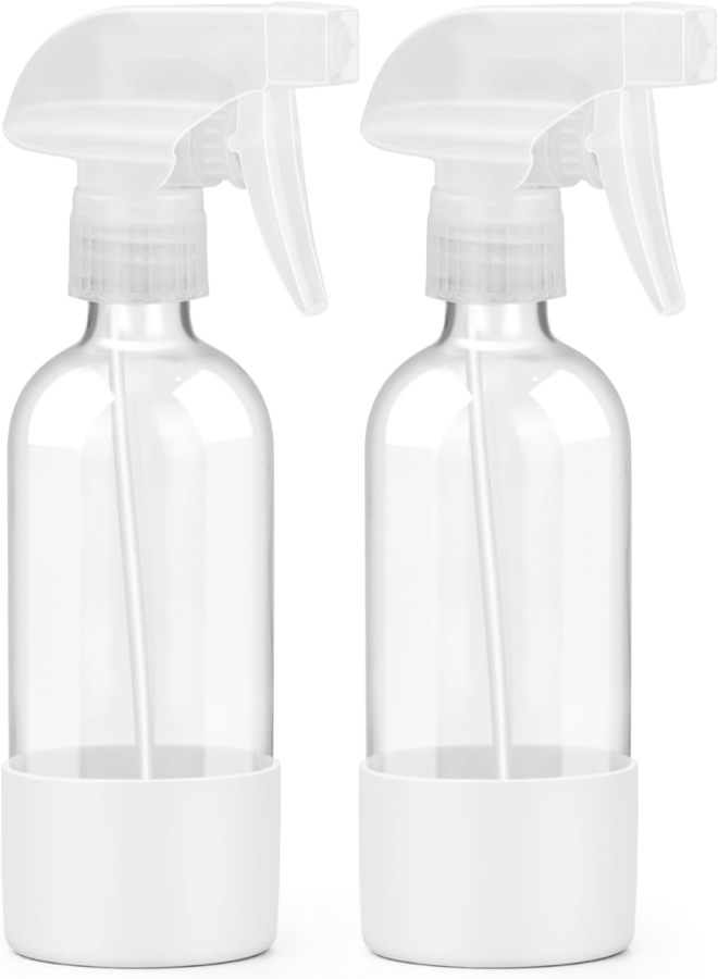 2 Pack 500ml Clear Glass Spray Bottles with Long Silicone Sleeve, Refillable Water Sprayer for Cleaning, Gardening, Cosmetics,White - Image 1