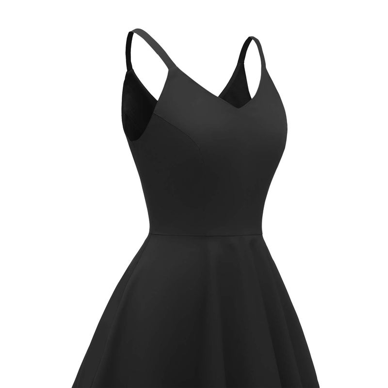 GOOBGS Women's 1950s Retro Vintage Spaghetti Strap Cocktail Swing Dresses with Pockets Black XS - Image 4