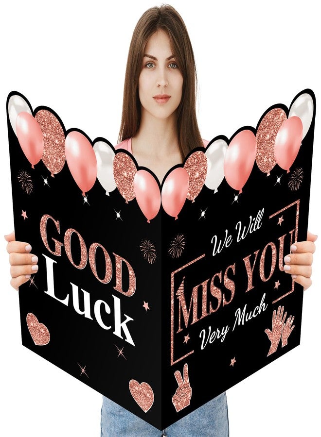 Turypaty Retirement Greeting Card for Coworkers Women, Large Rose Gold Guest Signature Book Gifts, We Will Miss You Good Luck Blessing Greeting Card for Going Away Farewell Decorations Party Supplies. - Image 1