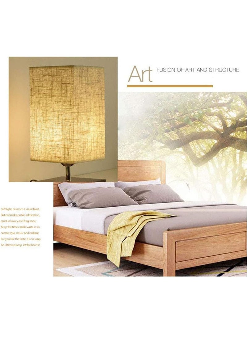 ويمارت زينة قيمنق زينة مكتب اضاءة مكتب مصباح بجانب السرير، مصباح طاولة، مصباح ليد، مصباح ليلي قابل للتعتيم بثلاثة مستويات لغرفة النوم، مصباح طاولة خشبي على الطراز الشمالي، مع غطاء مصباح مربع من القماش، مناسب للمنزل وغرفة النوم وغرفة المعيشة والمكتب - Image 2