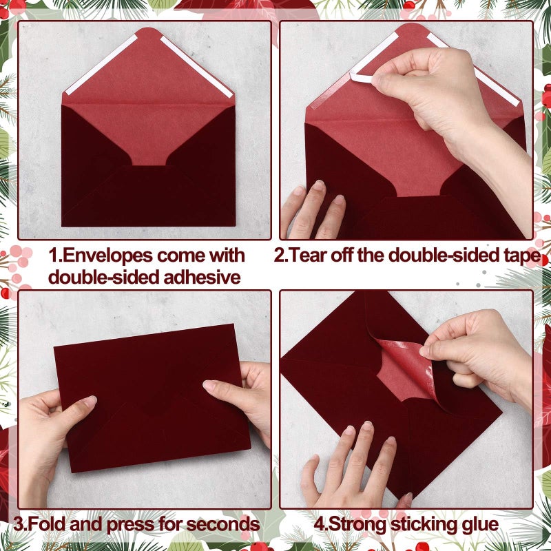 Affrolling 12 Pcs Wedding Velvet Envelopes 5 x 7 Inch Burgundy Velvety Surface Stationery A7 Vintage Soft Rectangle Elegant Envelopes for Invitation Gift Wedding Thank You Letter - Image 3