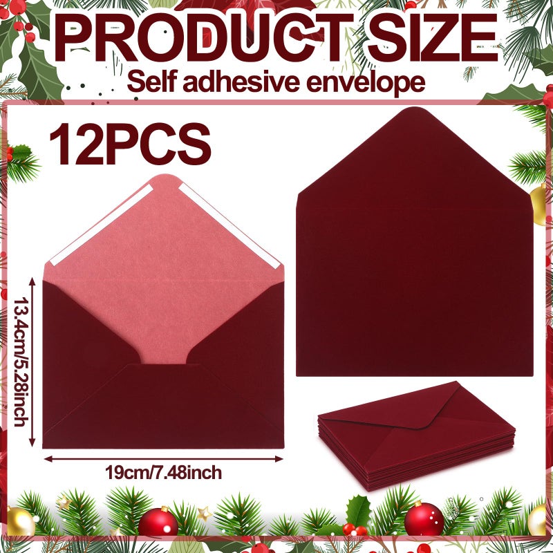 Affrolling 12 Pcs Wedding Velvet Envelopes 5 x 7 Inch Burgundy Velvety Surface Stationery A7 Vintage Soft Rectangle Elegant Envelopes for Invitation Gift Wedding Thank You Letter - Image 2