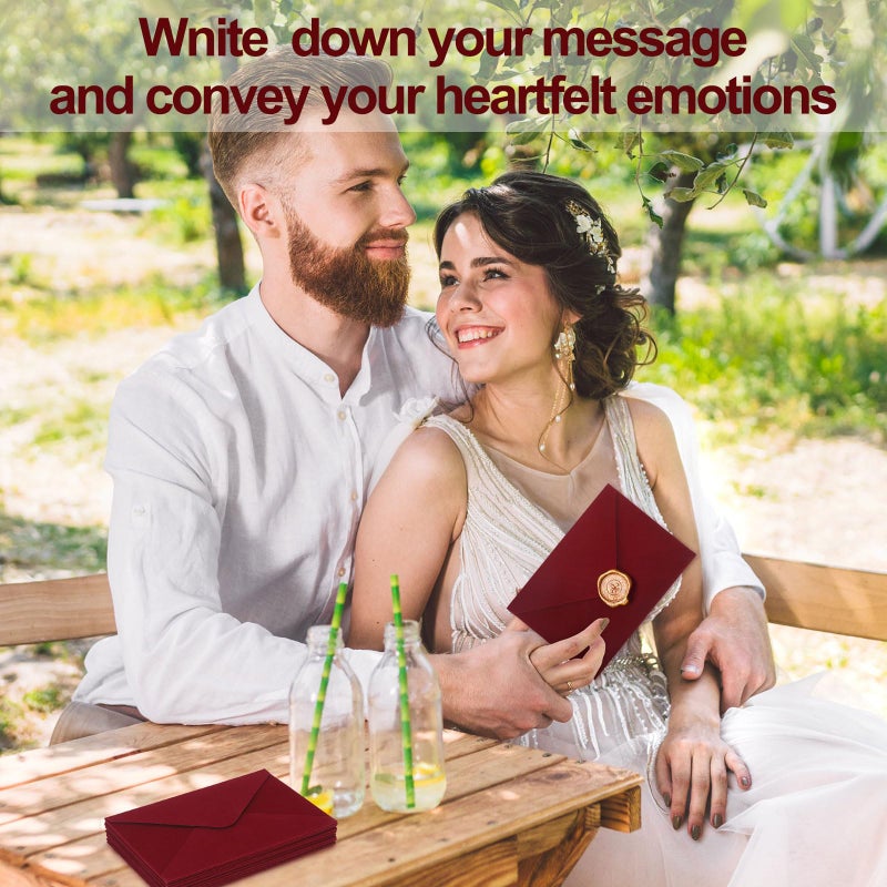 Affrolling 12 Pcs Wedding Velvet Envelopes 5 x 7 Inch Burgundy Velvety Surface Stationery A7 Vintage Soft Rectangle Elegant Envelopes for Invitation Gift Wedding Thank You Letter - Image 5