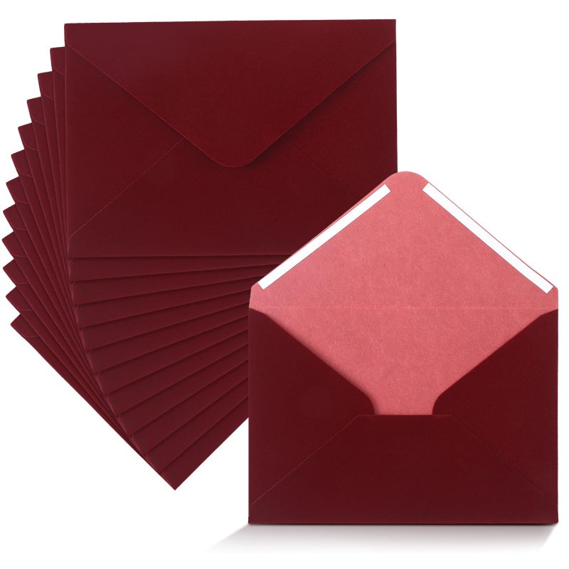 Affrolling 12 Pcs Wedding Velvet Envelopes 5 x 7 Inch Burgundy Velvety Surface Stationery A7 Vintage Soft Rectangle Elegant Envelopes for Invitation Gift Wedding Thank You Letter - Image 1