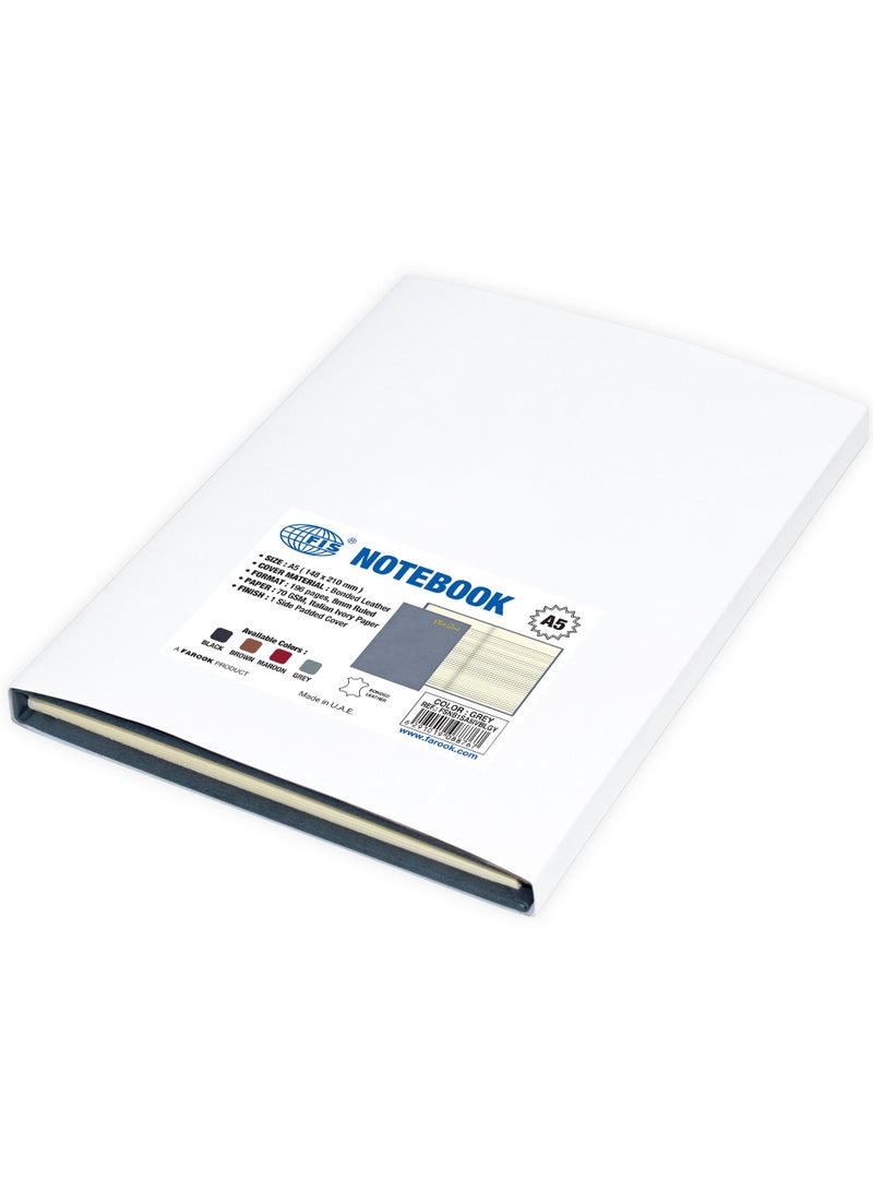 FIS Notebook Bonded Leather, Size A5, Italian Ivory Paper, 70 GSM, 196 Pages, 8 mm Ruled, 1 Side Padded Cover, Colour Grey - FSNB1SA5IVBLGY - Image 5