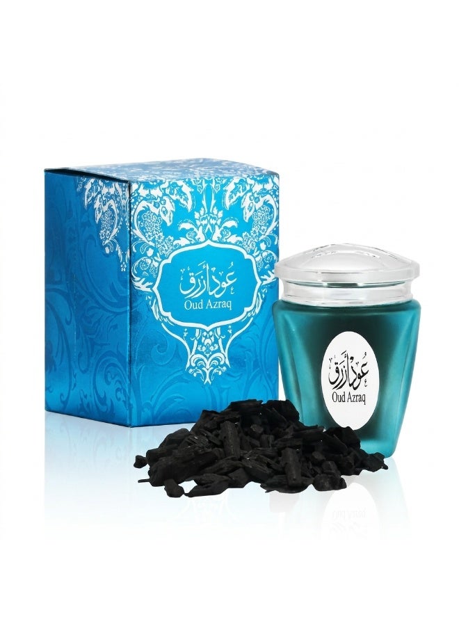 AL MAS OUD AZRAQ Premium Natural Bakhoor 30g Arabian Incense Natural Oud Chips Swiss Rose Madagascar Vanilla Saffron Musk Luxury Long Lasting Home Fragrance Unisex Gift Glass Jar by ALMAS PERFUMES - Image 5