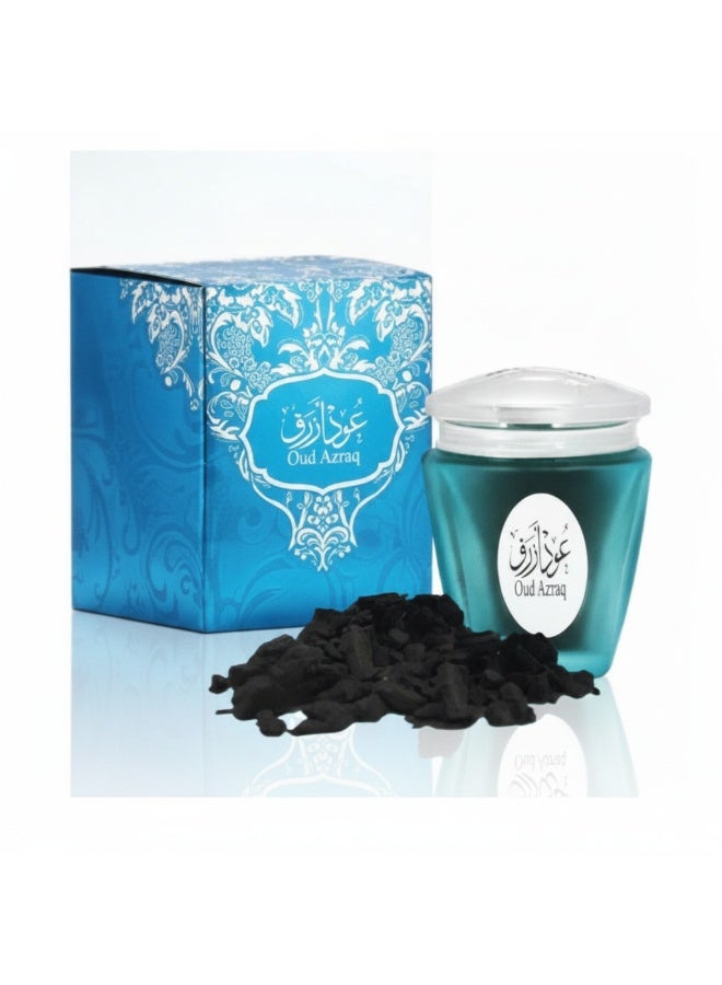 AL MAS OUD AZRAQ Premium Natural Bakhoor 30g Arabian Incense Natural Oud Chips Swiss Rose Madagascar Vanilla Saffron Musk Luxury Long Lasting Home Fragrance Unisex Gift Glass Jar by ALMAS PERFUMES - Image 4