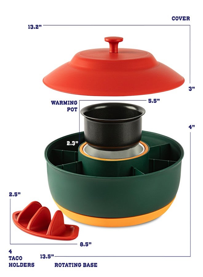 Kusini Taco Tuesday Kit - Taco Bar Serving Set for a Party - 30oz Heated Pot, 4 Taco Holders, & Detachable Lazy Susan Tray - Taco Night Fiesta - Unique Couple & Housewarming Gift Set Ideas - Image 2